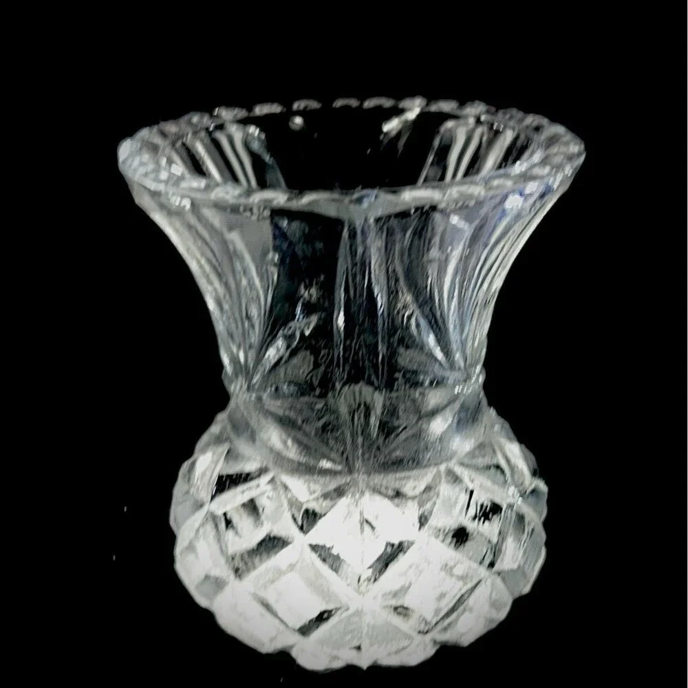 Vintage Diamond/ Crystal Cut 2”Toothpick Holder w/ Sawtooth Rim
